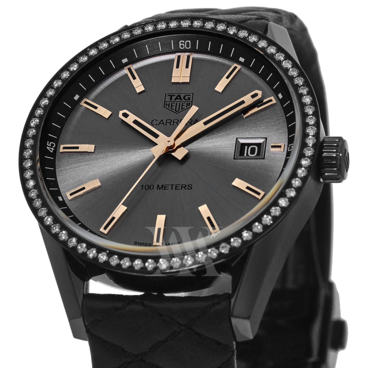 Tag Heuer Carrera Diamonds Anthracite Black Dial Black Leather Strap Watch for Women - WAR1115.FC6392