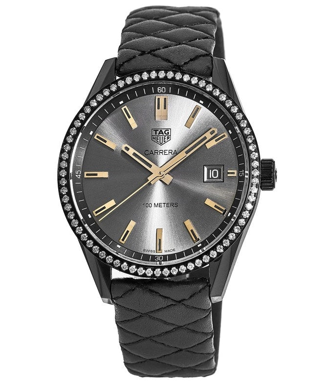 Tag Heuer Carrera Diamonds Anthracite Black Dial Black Leather Strap Watch for Women - WAR1115.FC6392