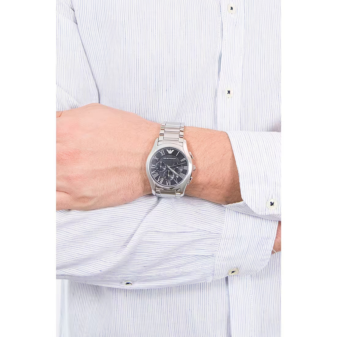 Emporio Armani Valente Chronograph Quartz Black Dial Silver Steel Strap Watch For Men - AR11083