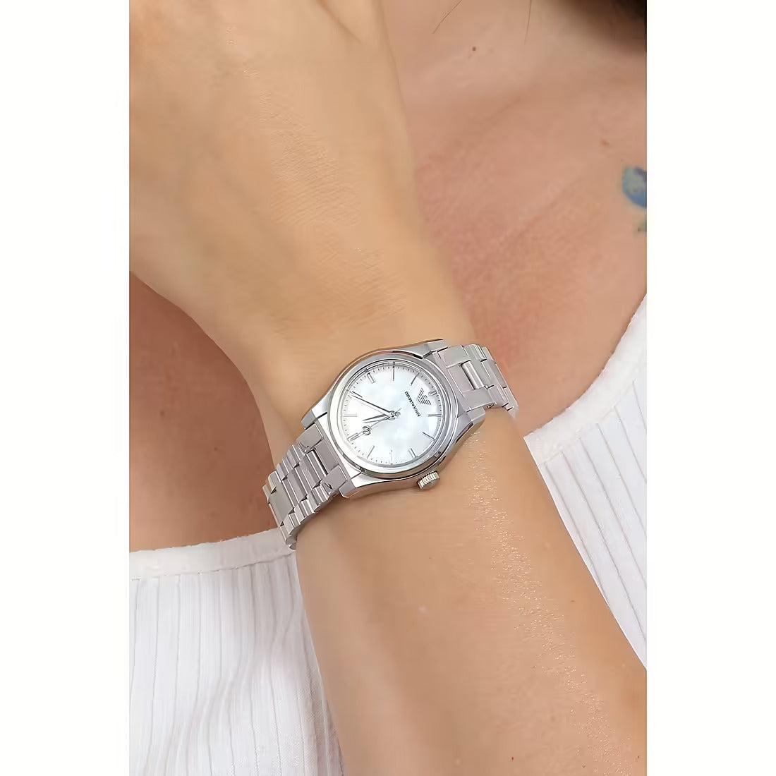 Emporio Armani Federica Mother of Pearl Dial Silver Steel Strap Watch For Women - AR11557
