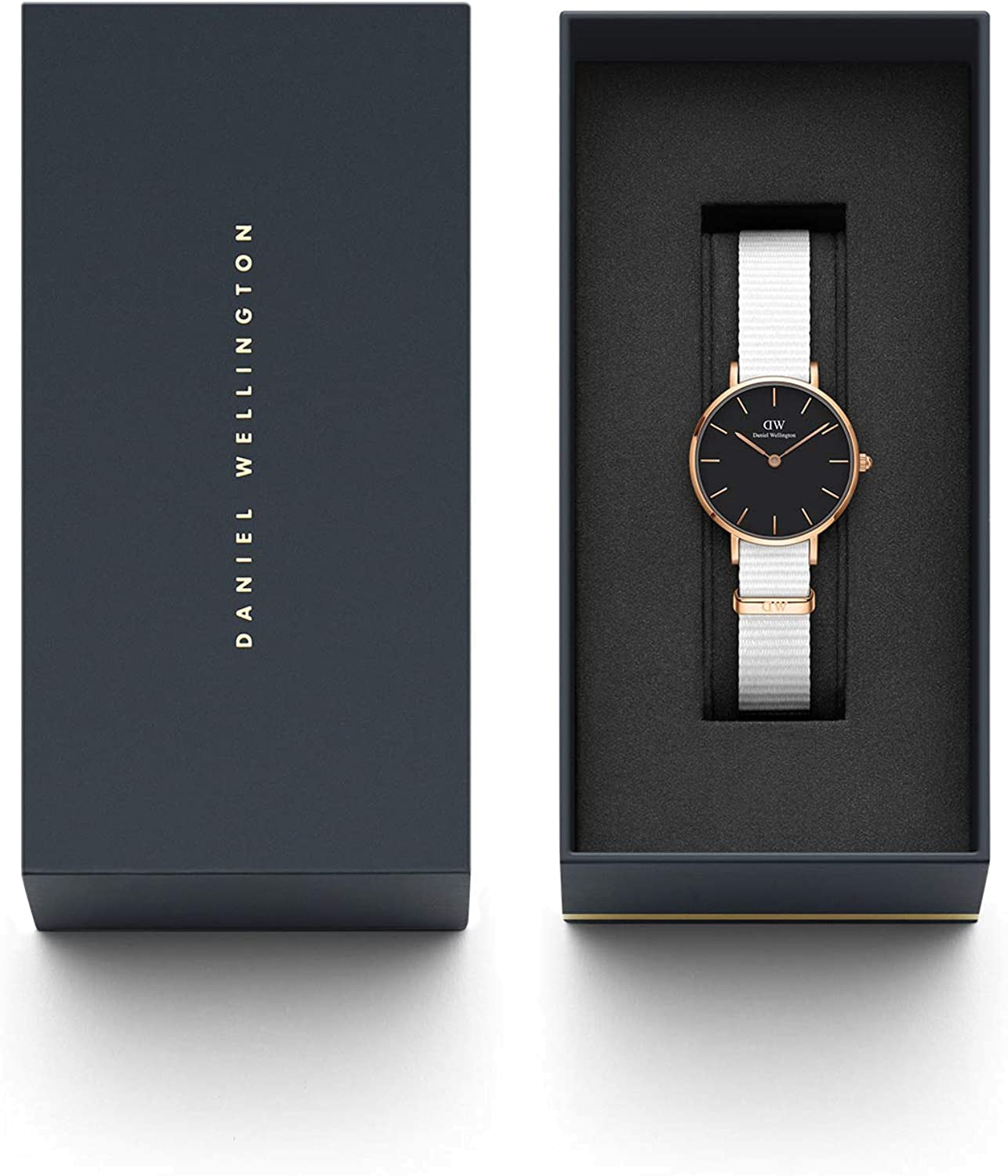 Daniel Wellington Classic Petite Dover Black Dial White NATO Strap Watch For Women - DW001000314
