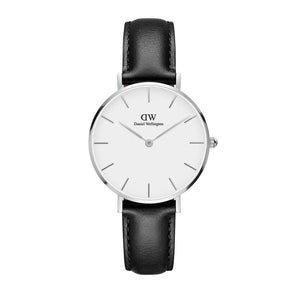 Daniel Wellington Classic Petite Sheffield White Dial Black Leather Strap Watch For Women - DW00100186