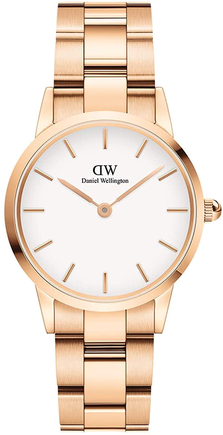 Daniel Wellington Iconic Link White Dial Rose Gold Steel Strap Watch for Women - DW00100213