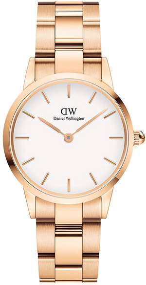 Daniel Wellington Iconic Link White Dial Rose Gold Steel Strap Watch for Women - DW00100213