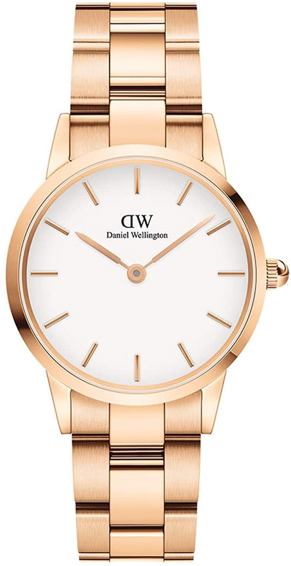 Daniel Wellington Iconic Link White Dial Rose Gold Steel Strap Watch for Women - DW00100213