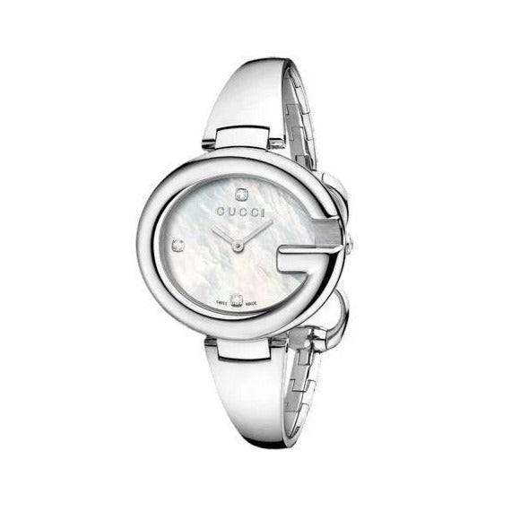 Gucci Guccissima Diamonds Mother of Pearl Dial Silver Steel Strap Watch For Women - YA134303