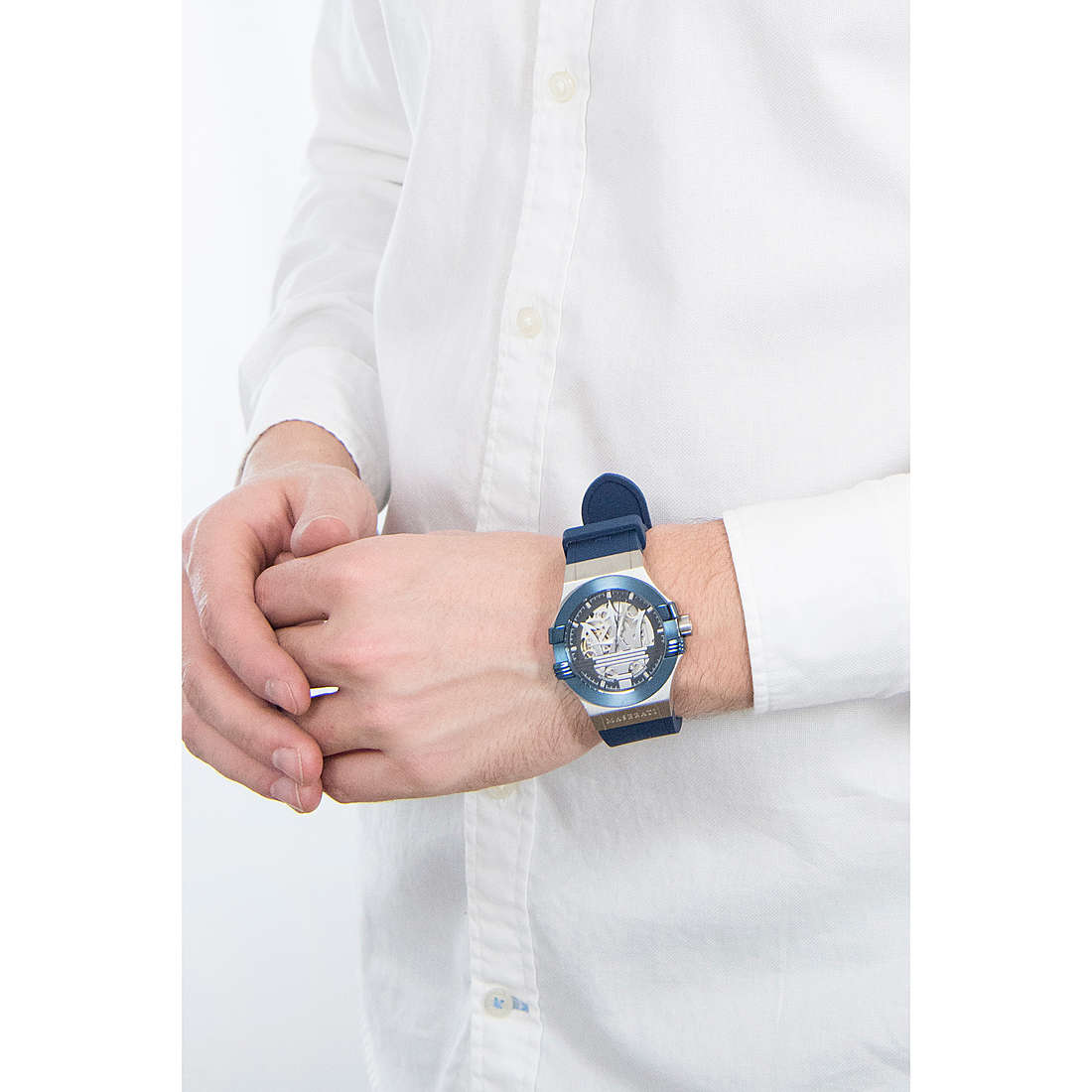 Maserati Potenza Automatic Skeleton Dial Blue Rubber Strap Watch For Men - R8821108035