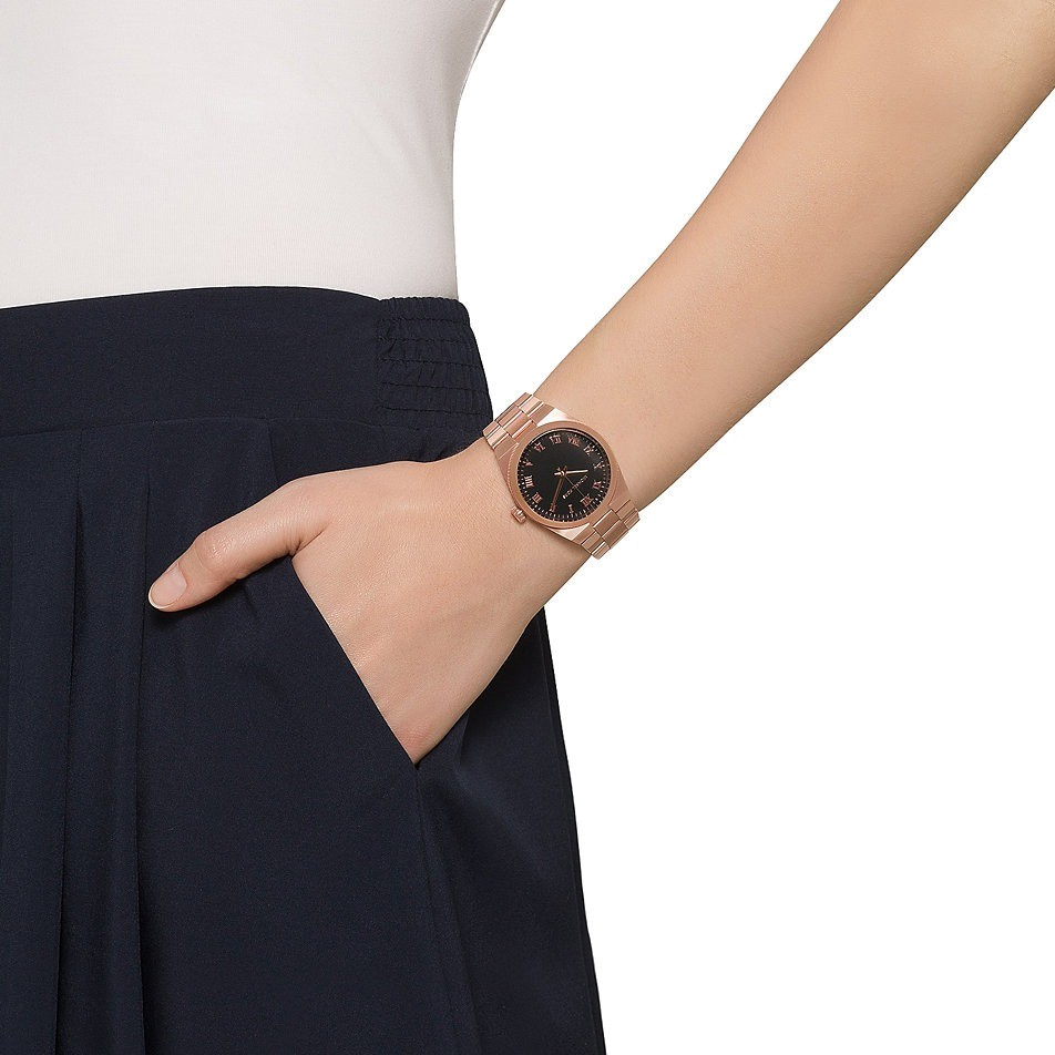 Michael Kors Channing Black Dial Rose Gold Steel Strap Watch For Women - MK5937