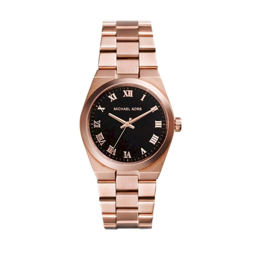 Michael Kors Channing Black Dial Rose Gold Steel Strap Watch For Women - MK5937