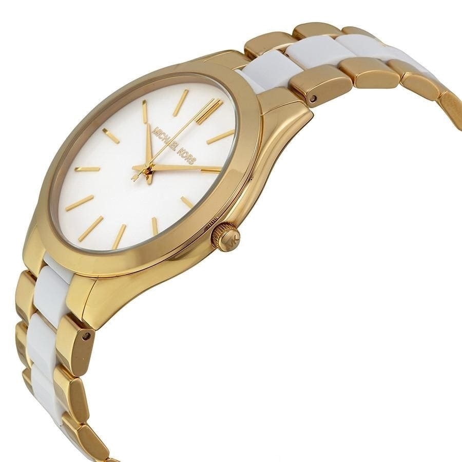 Michael Kors Slim Runway Quartz White Dial Two Tone Steel Strap Watch For Women - MK4295
