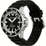 Emporio Armani Sea Explorer Automatic Black Dial Black Silicone Strap Watch For Men - AR60078