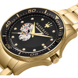 Maserati SFIDA Black Dial Yellow Gold Toned Stainless Steel Watch For Men - R8823140003