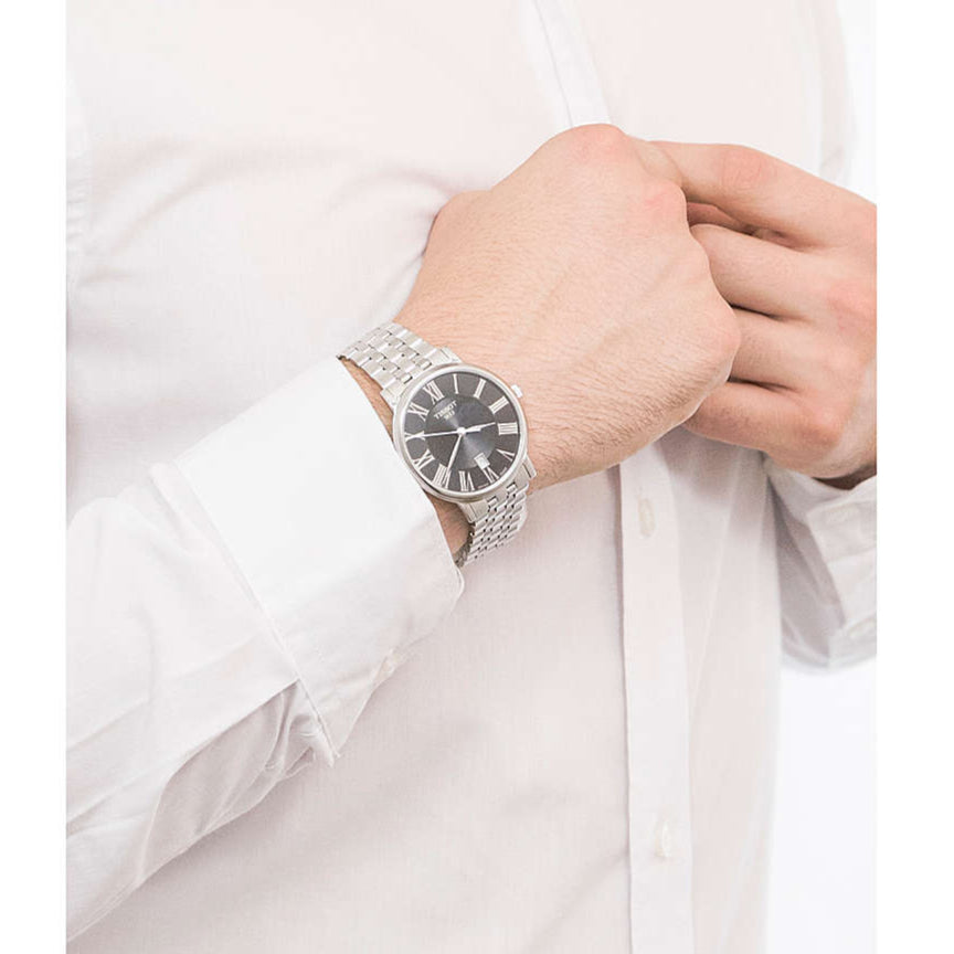 Tissot Carson Premium Black Dial Silver Steel Strap Watch For Men - T122.410.11.053.00