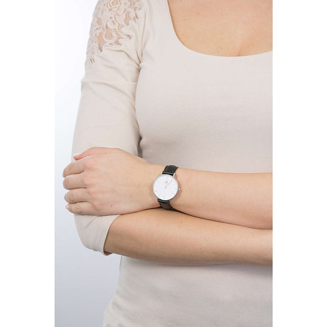 Daniel Wellington Classic Petite Sheffield White Dial Black Leather Strap Watch For Women - DW00100186