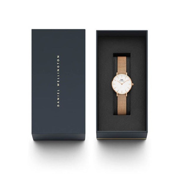 Daniel Wellington Classic Petite White Dial Rose Gold Mesh Bracelet Watch For Women - DW00100219