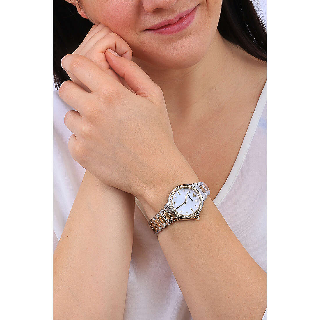 Emporio Armani Mia Quartz Mother of Pearl Dial Two Tone Steel Strap Watch For Women - AR11524