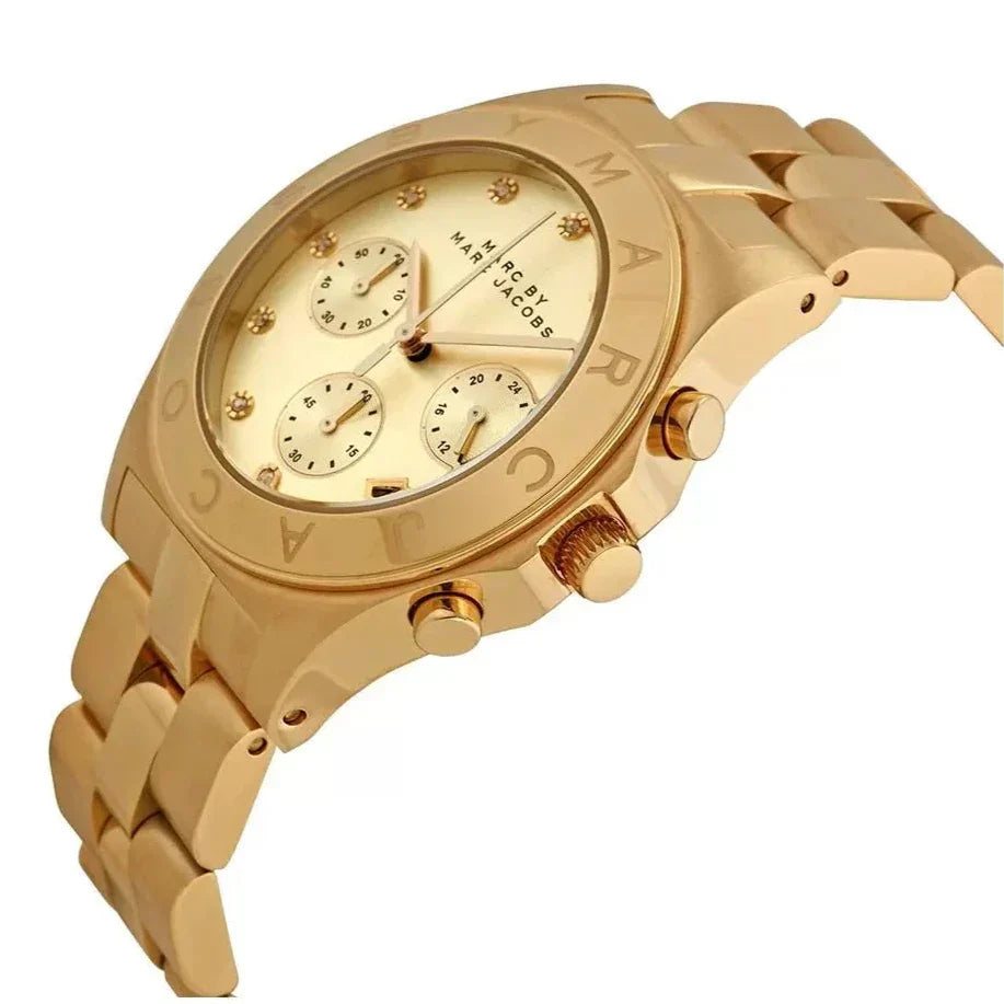 Marc Jacobs Blade Chronograph Gold Dial Gold Steel Strap Watch for Women - MBM3101