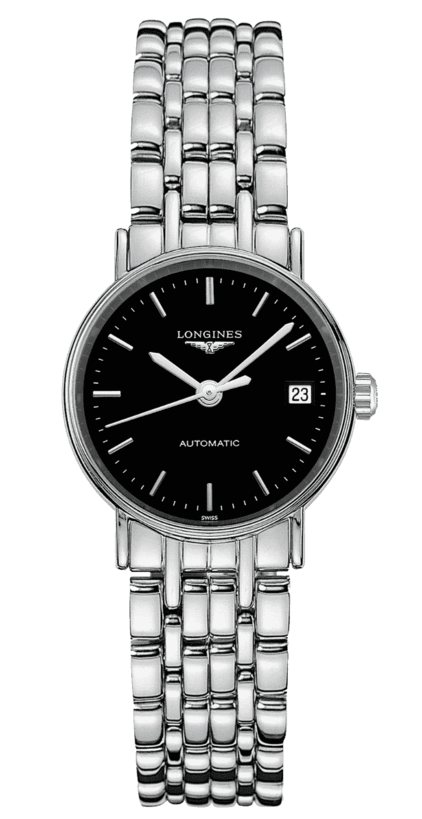 Longines Presence 25.5mm Automatic Black Dial Silver Steel Strap Watch for Women - L4.321.4.52.6