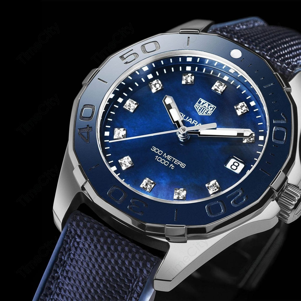 Tag Heuer Aquaracer Quartz Mother of Pearl Blue Dial Blue NATO Strap Watch for Women - WAY131L.FT6091