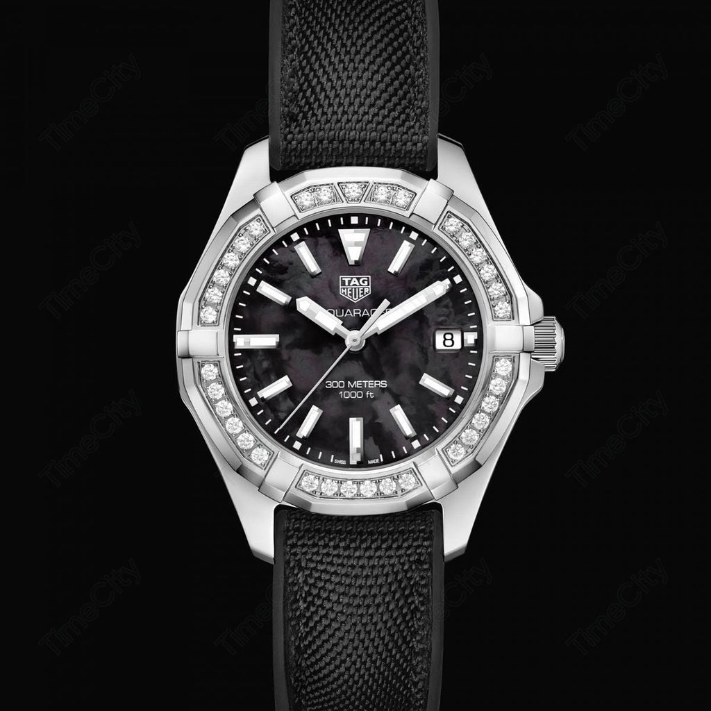 Tag Heuer Aquaracer Diamonds Mother of Pearl Black Dial Black Nylon Strap Watch for Women - WAY131P.FT6092