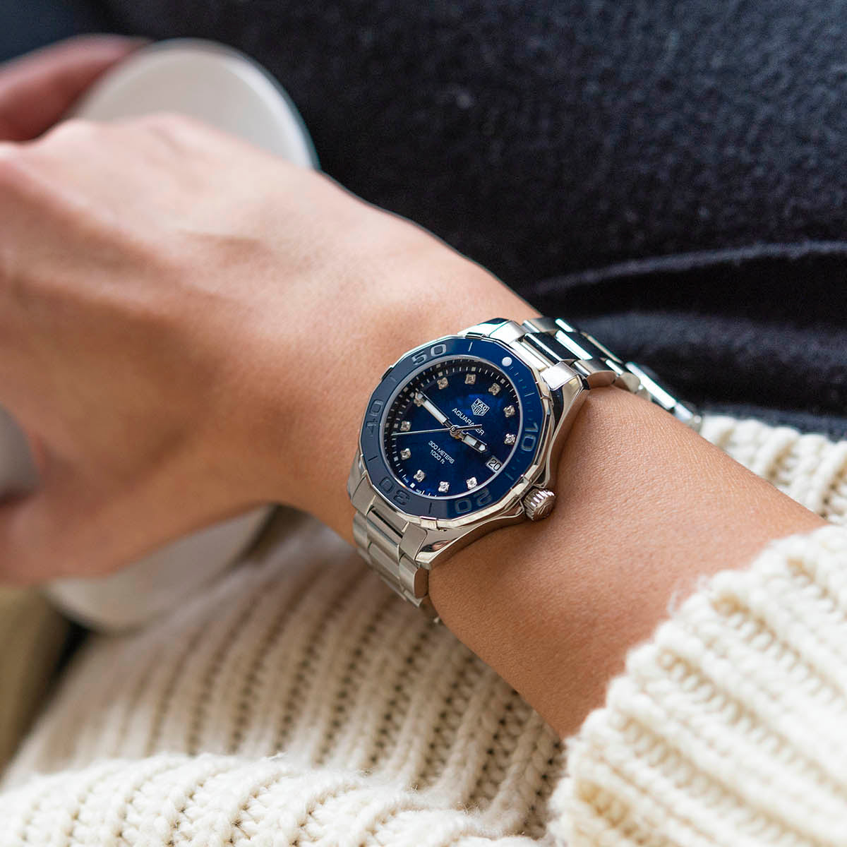 Tag Heuer Aquaracer Diamonds Blue Dial Silver Steel Strap Watch for Women - WAY131L.BA0748