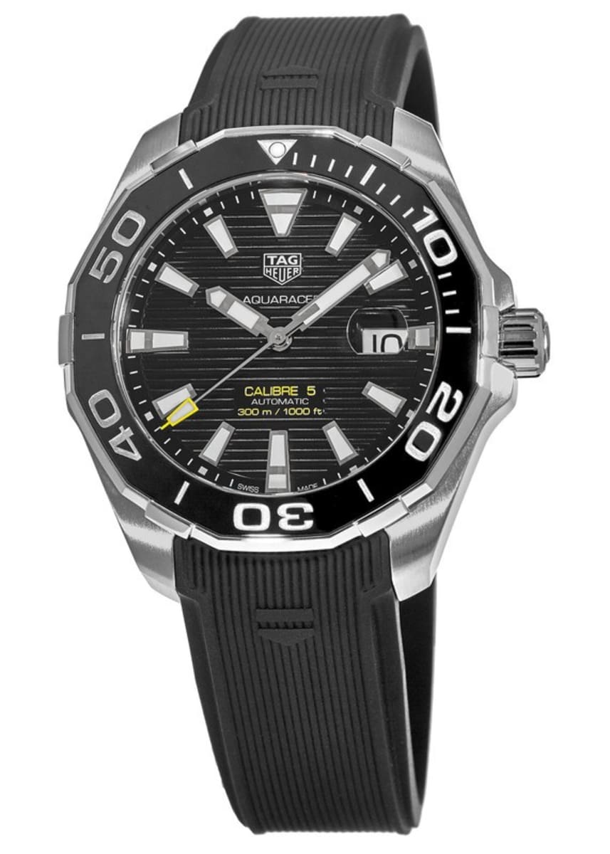 Tag Heuer Aquaracer Calibre 5 Automatic Black Dial Black Rubber Strap Watch for Men - WAY201A.FT6142