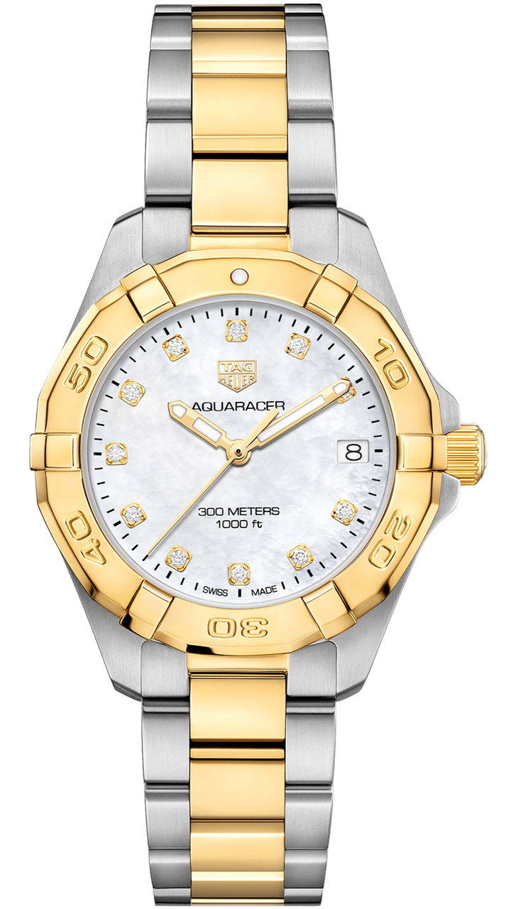 Tag Heuer Aquaracer White Mother of Pearl Dial Two Tone Steel Strap Watch for Women - WBD1322.BB0320