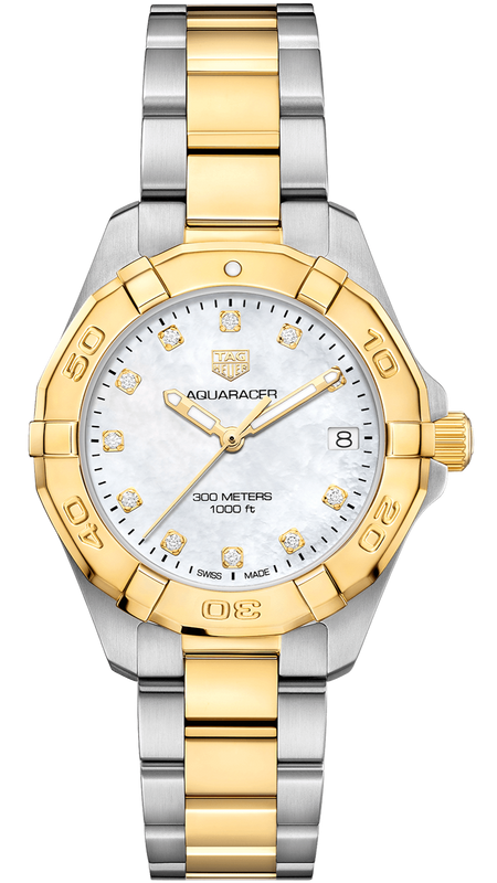 Tag Heuer Aquaracer White Mother of Pearl Dial Two Tone Steel Strap Watch for Women - WBD1322.BB0320