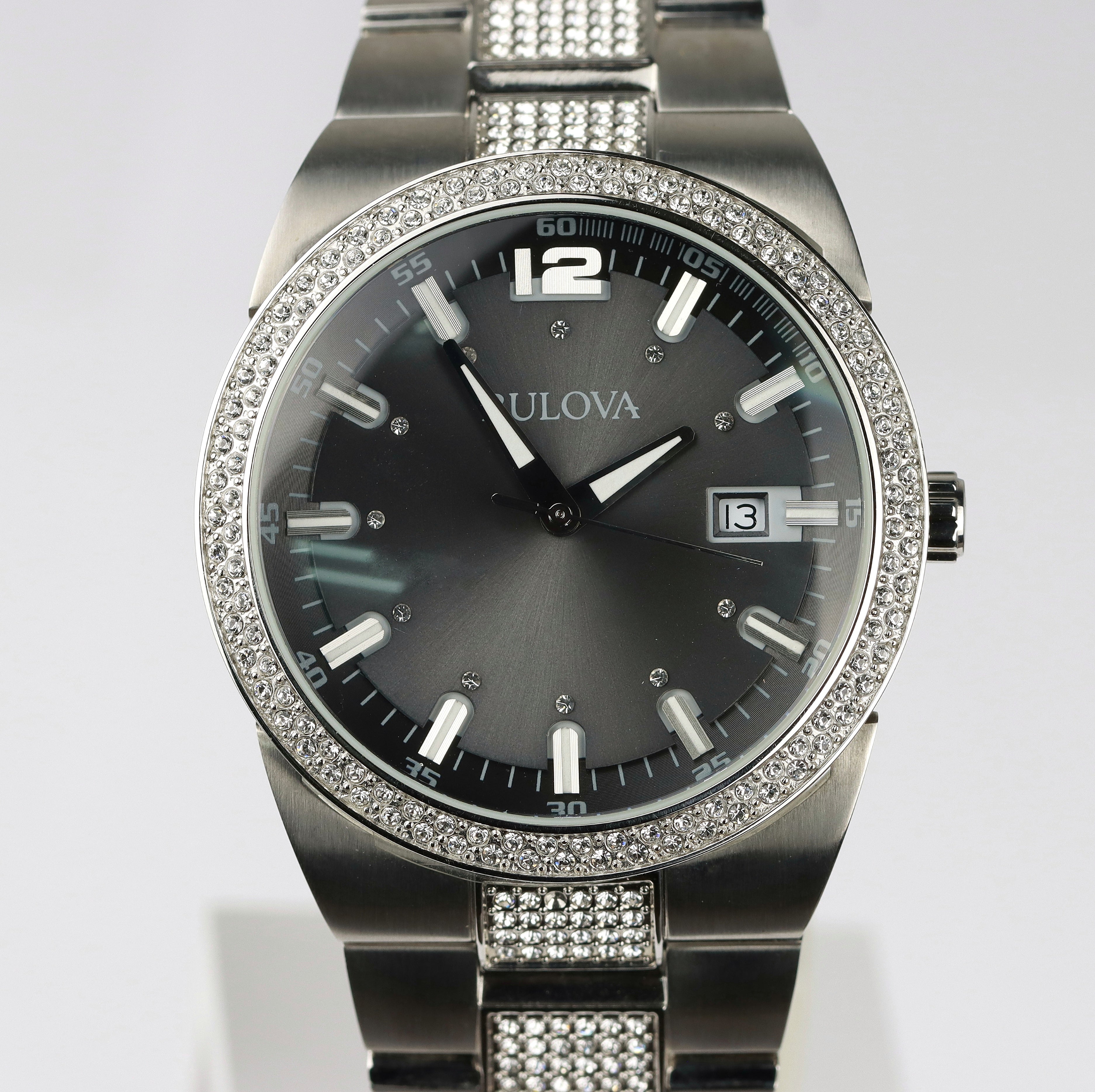 Bulova Crystal Collection Brown Dial Silver Steel Strap Watch for Men - 96B221