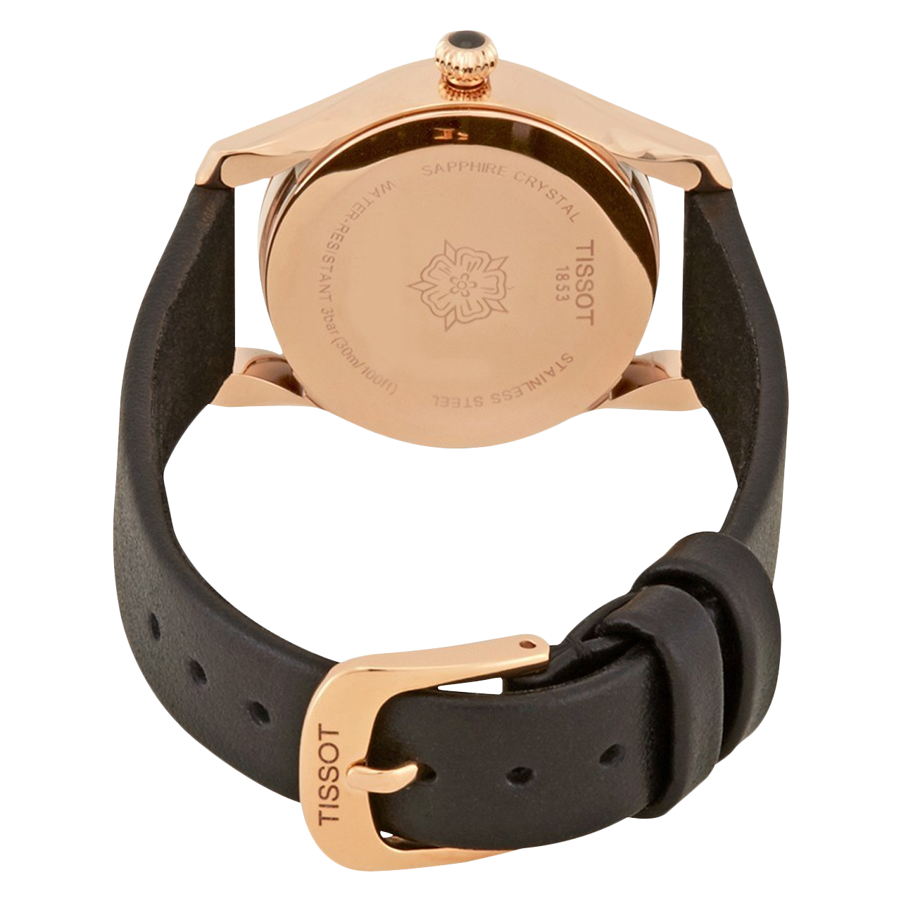 Tissot T Wave Diamond Mother of Pearl Dial Black Leather Strap Watch For Women - T112.210.36.111.00