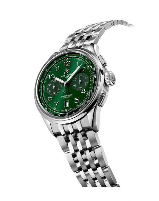 Breitling Premier B01 Chronograph 42 Green Dial Silver Steel Strap Watch for Men - AB0145371L1A1