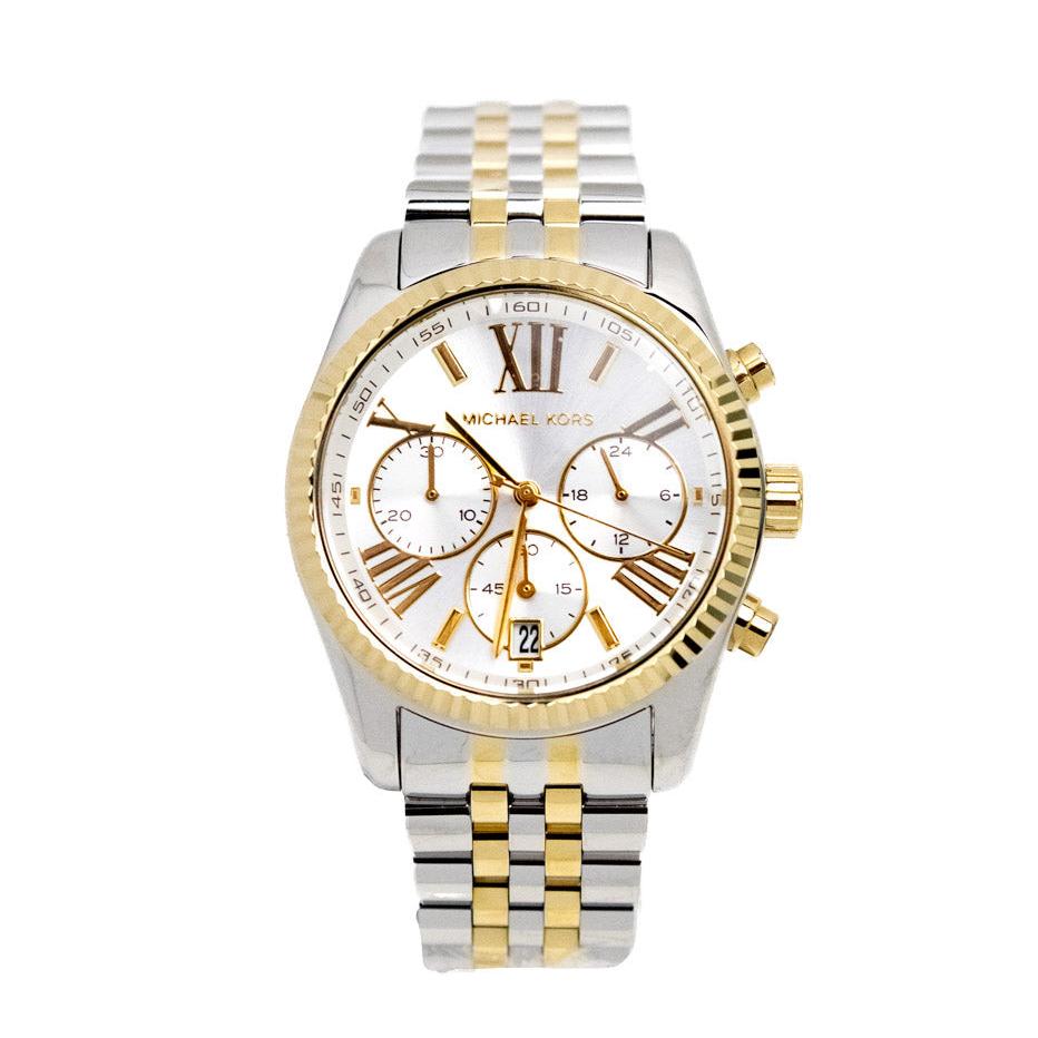 Michael Kors Lexington Silver Dial Two Tone Steel Strap Watch for Women - MK5955