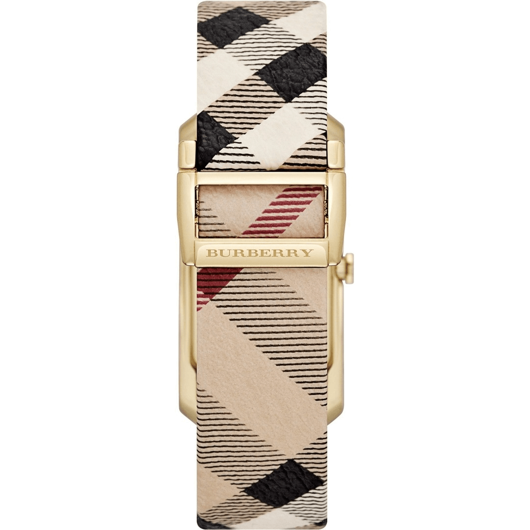 Burberry Pioneer Champagne Dial Haymarket Beige Leather Strap Watch for Women - BU9407