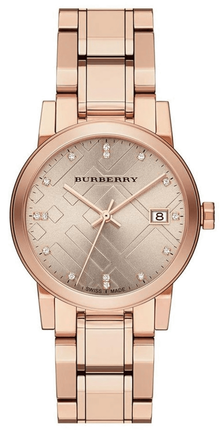 Burberry The City Diamonds Rose Gold Dial Rose Gold Steel Strap Watch for Women - BU9126
