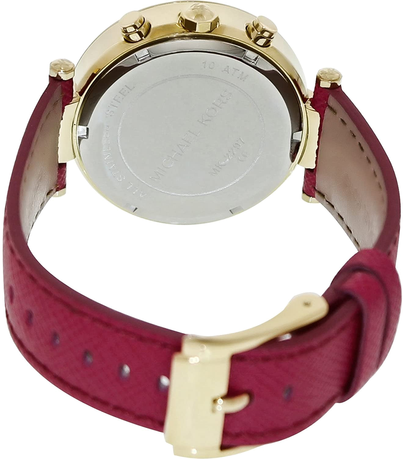 Michael Kors Parker Chronograph White Dial Pink Leather Strap Watch for Women - MK2297