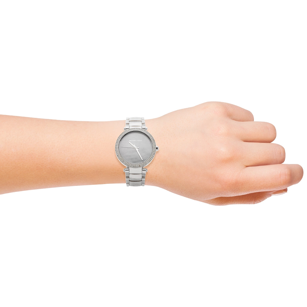 Michael Kors Parker Mother of Pearl Silver Steel Strap Watch for Women - MK6424
