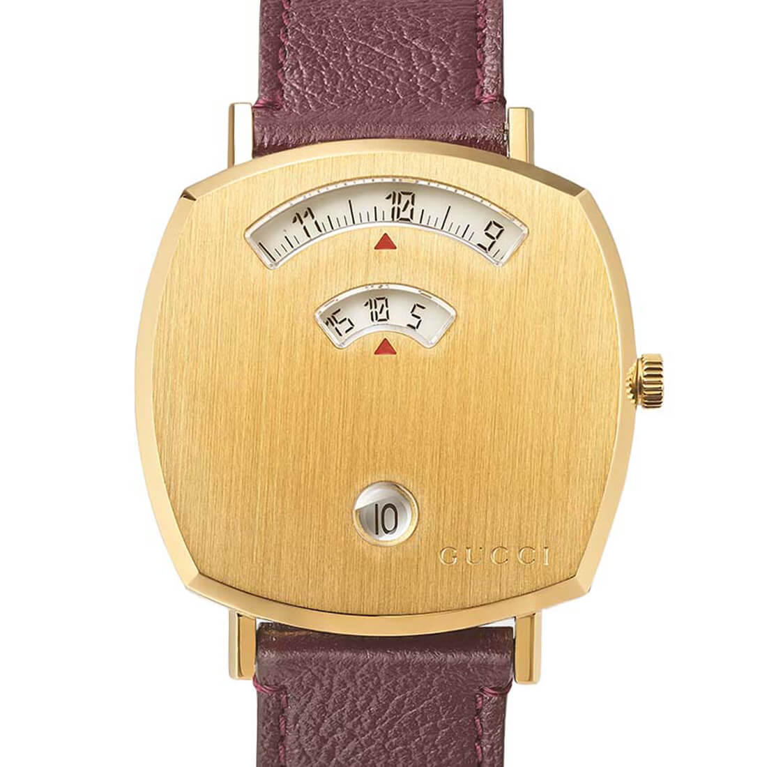 Gucci Grip Quartz Gold Dial Maroon Leather Strap Watch For Women - YA157402