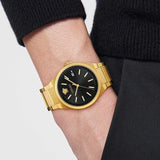 Versace V-Auria Quartz Black Dial Gold Steel Strap Watch for Men - VE0F00525