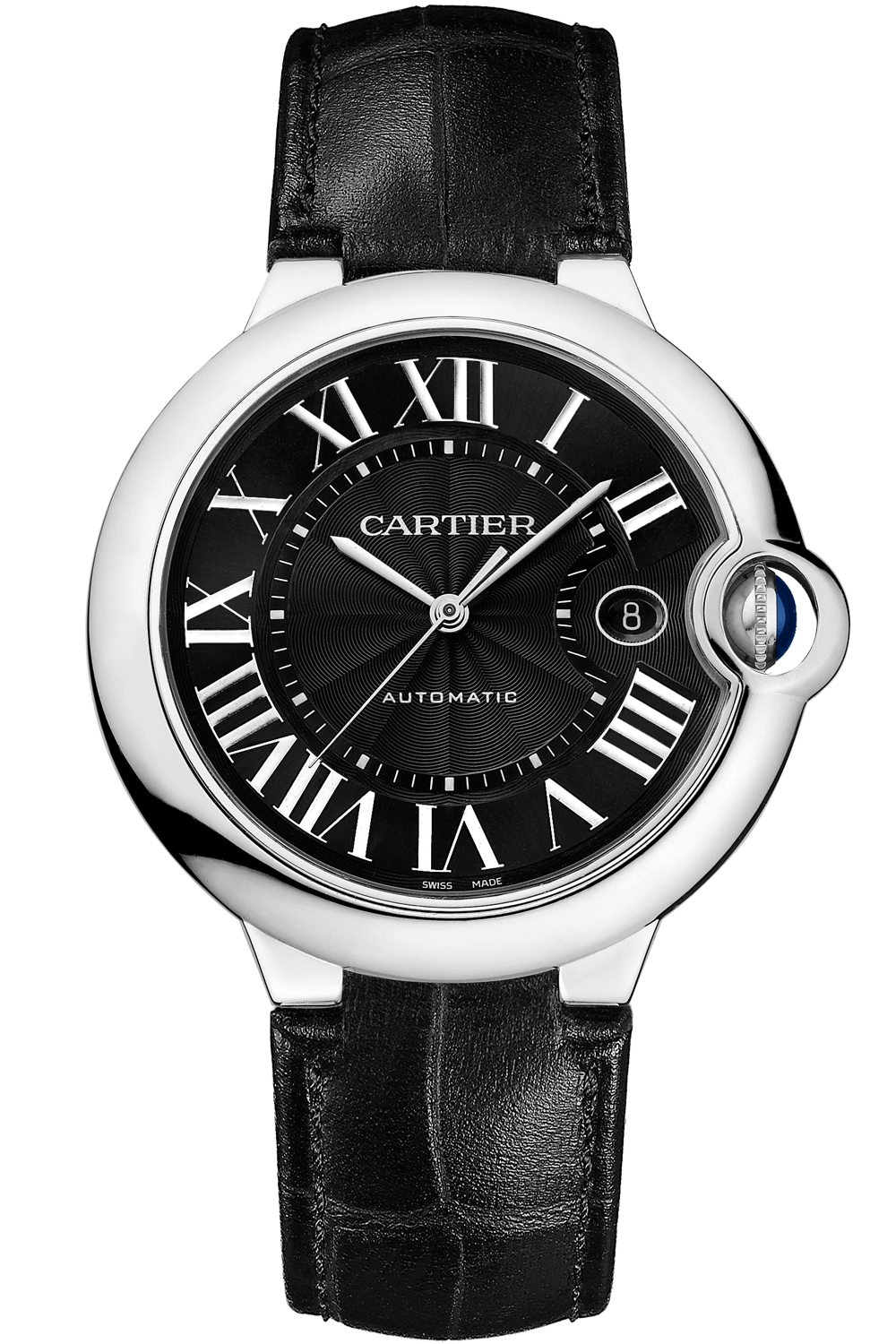 Cartier Ballon Bleu De Cartier Black Dial Black Leather Strap Watch for Men - WSBB0003