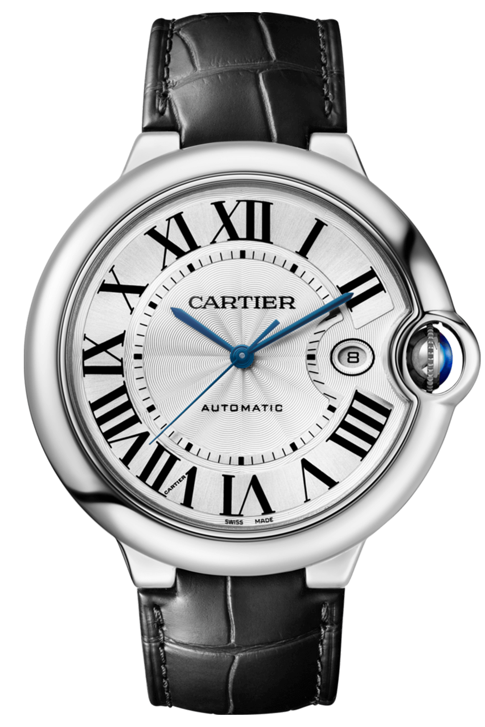 Cartier Ballon Bleu De Cartier Silver Dial Black Leather Strap Watch for Women - WSBB0030