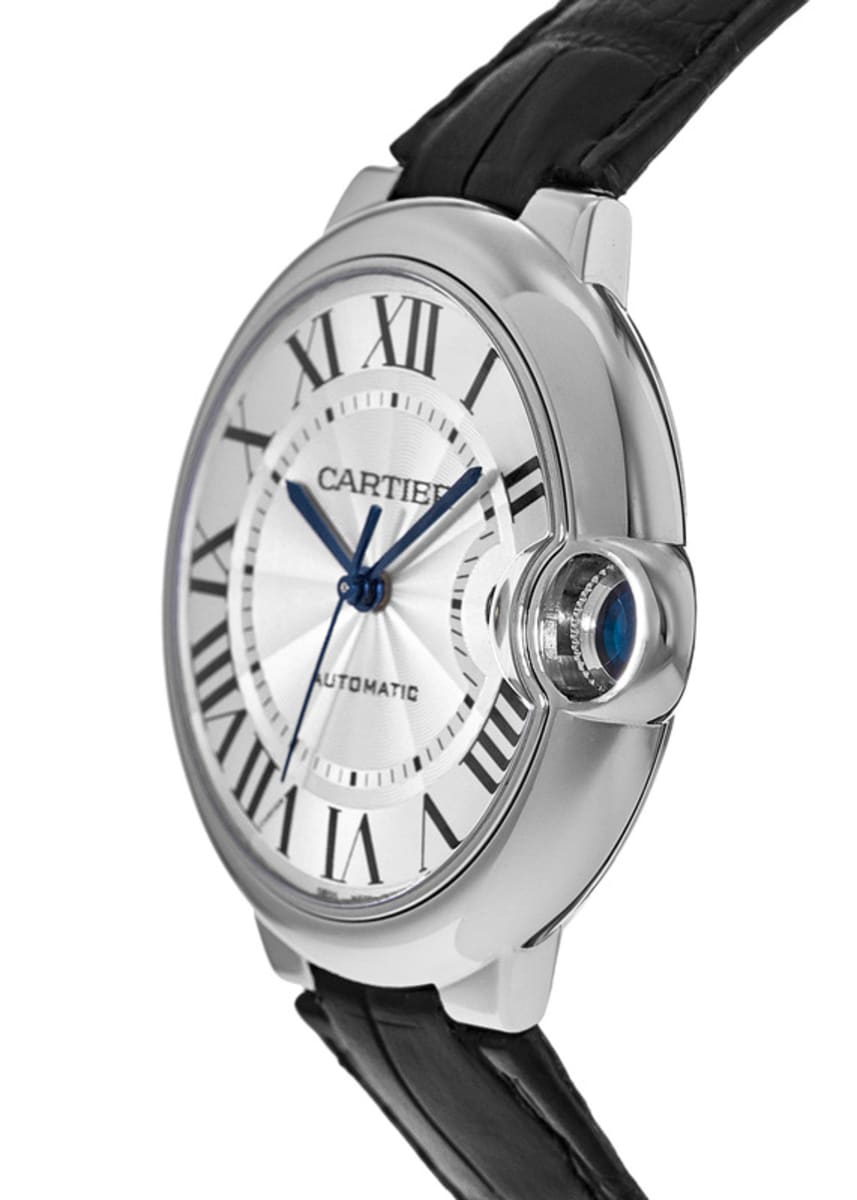 Cartier Ballon Bleu De Cartier Silver Dial Black Leather Strap Watch for Women - WSBB0028