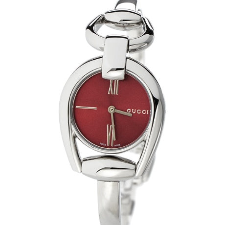 Gucci Horsebit Quartz Red Dial Silver Steel Strap Watch For Women - YA139502
