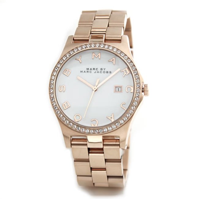 Marc Jacobs Henry Diamonds White Dial Rose Gold Steel Strap Watch for Women - MBM3079