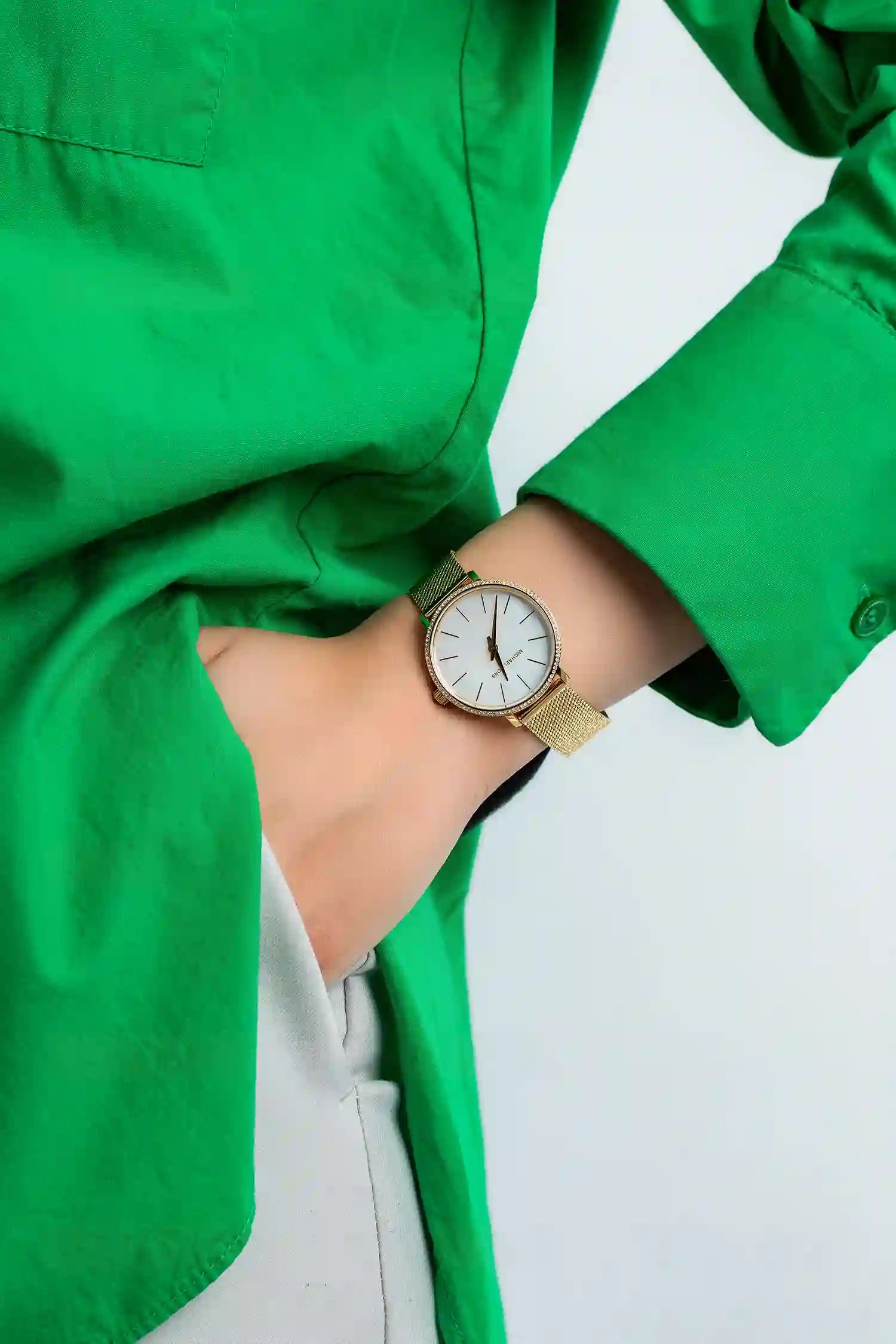 Michael Kors Pyper Quartz Mother of Pearl White Dial Gold Mesh Bracelet Watch For Women - MK4619