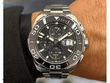 Tag Heuer Aquaracer Calibre 16 Day-Date Black Dial Silver Steel Strap Watch for Men - CAY211A.BA0927