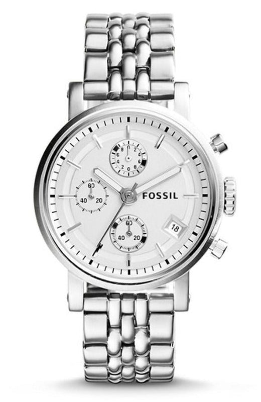 Fossil Boyfriend Chronograph Silver Dial Silver Steel Strap Watch for Women - ES2198