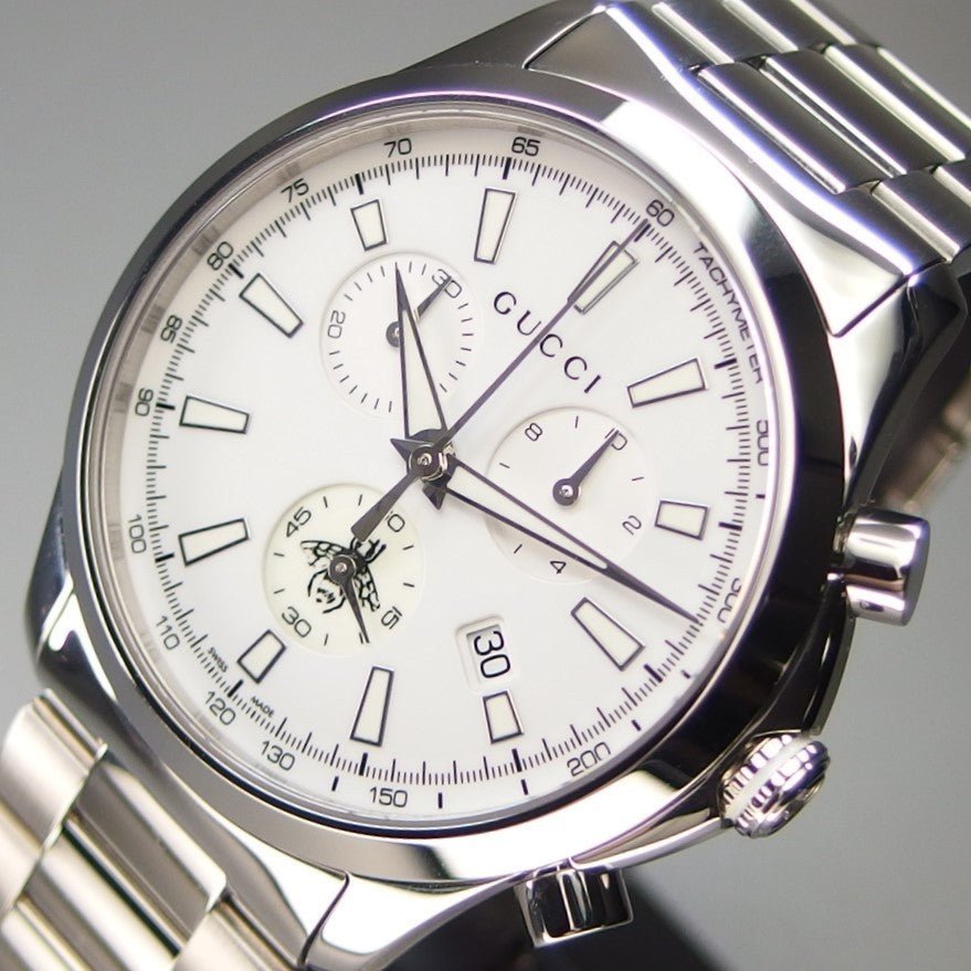 Gucci G Timeless Chronograph White Dial Silver Steel Strap Watch For Men - YA126472