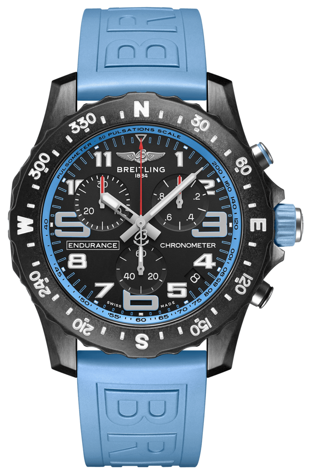 Breitling Endurance Pro Black Dial Light Blue Rubber Strap Watch for Men - X82310281B1S1