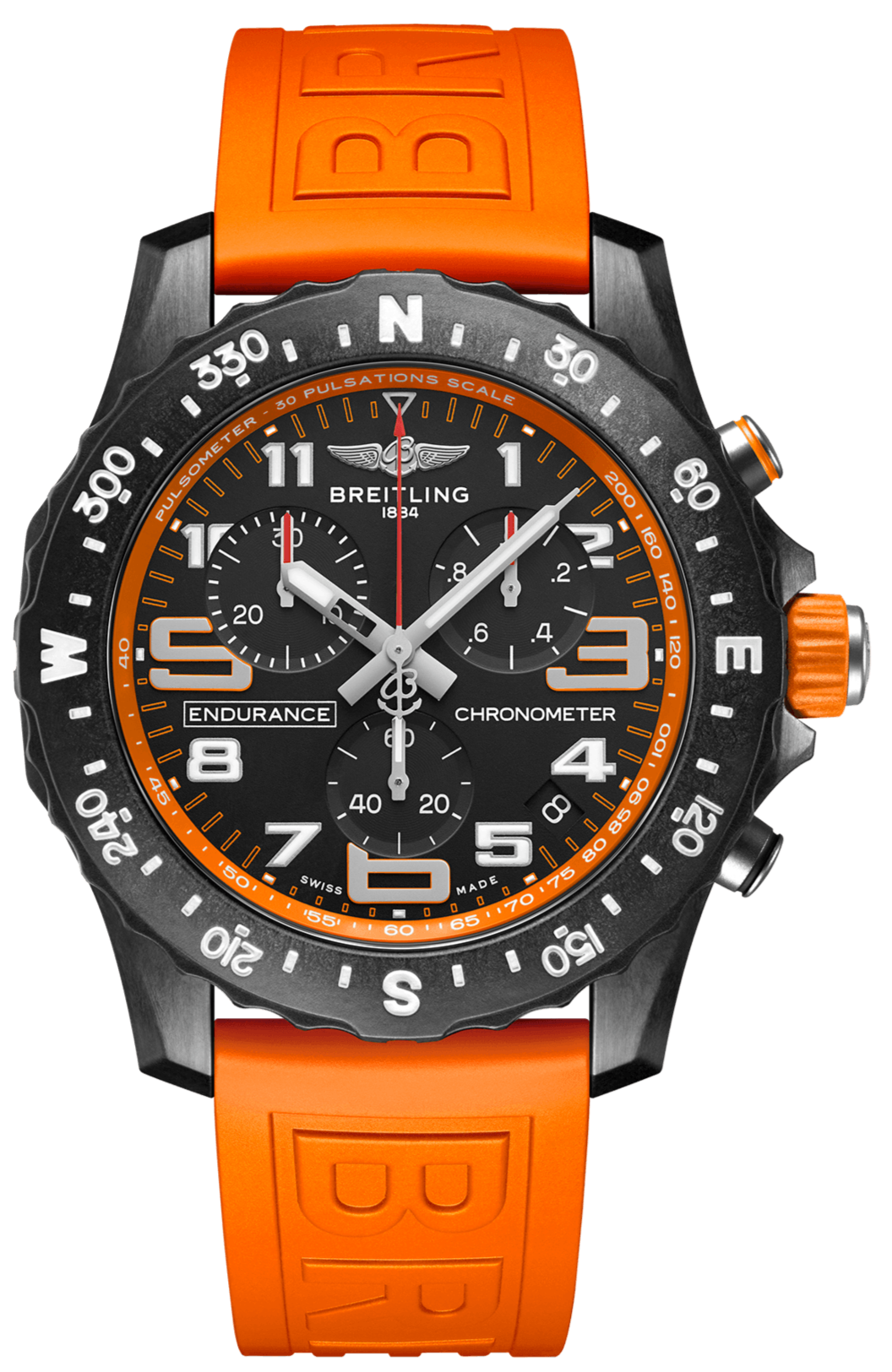 Breitling Endurance Pro Black Dial Orange Rubber Strap Watch for Men - X82310A51B1S1