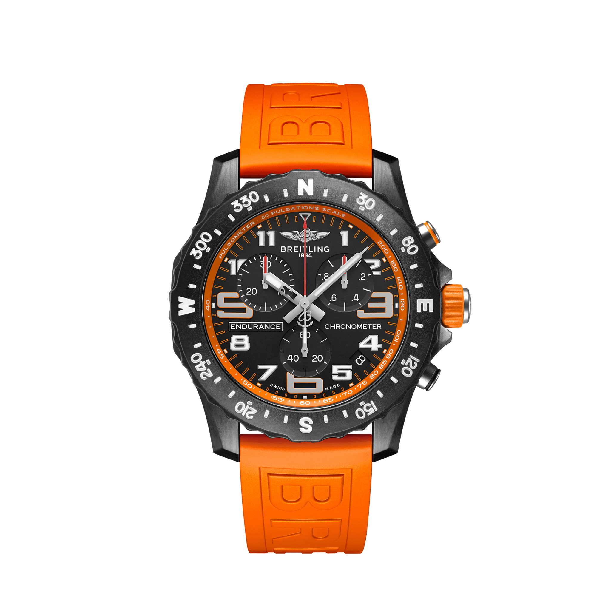 Breitling Endurance Pro Black Dial Orange Rubber Strap Watch for Men - X82310A51B1S1